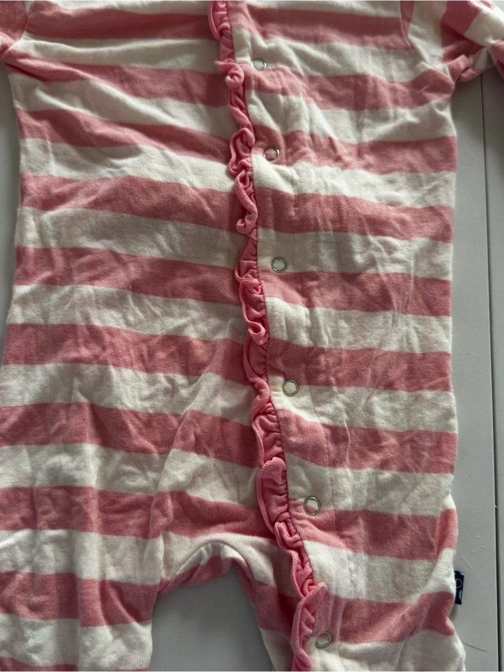 Kickee pants footless sleeper girls 3-6 months striped‎ pink white